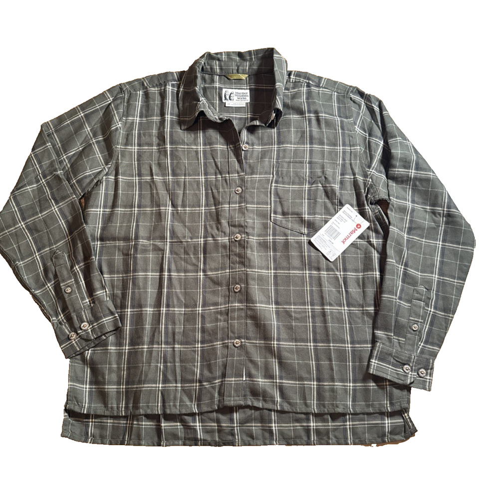 MARMOT Womens Fairfax Boyfriend Flannel Shirt Large Nori Green Midweight NWT $85